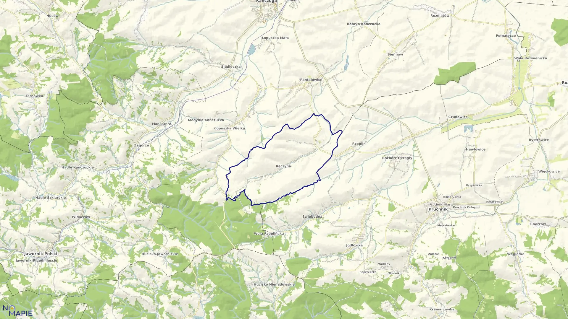 Mapa obrębu RĄCZYNA w gminie Kańczuga